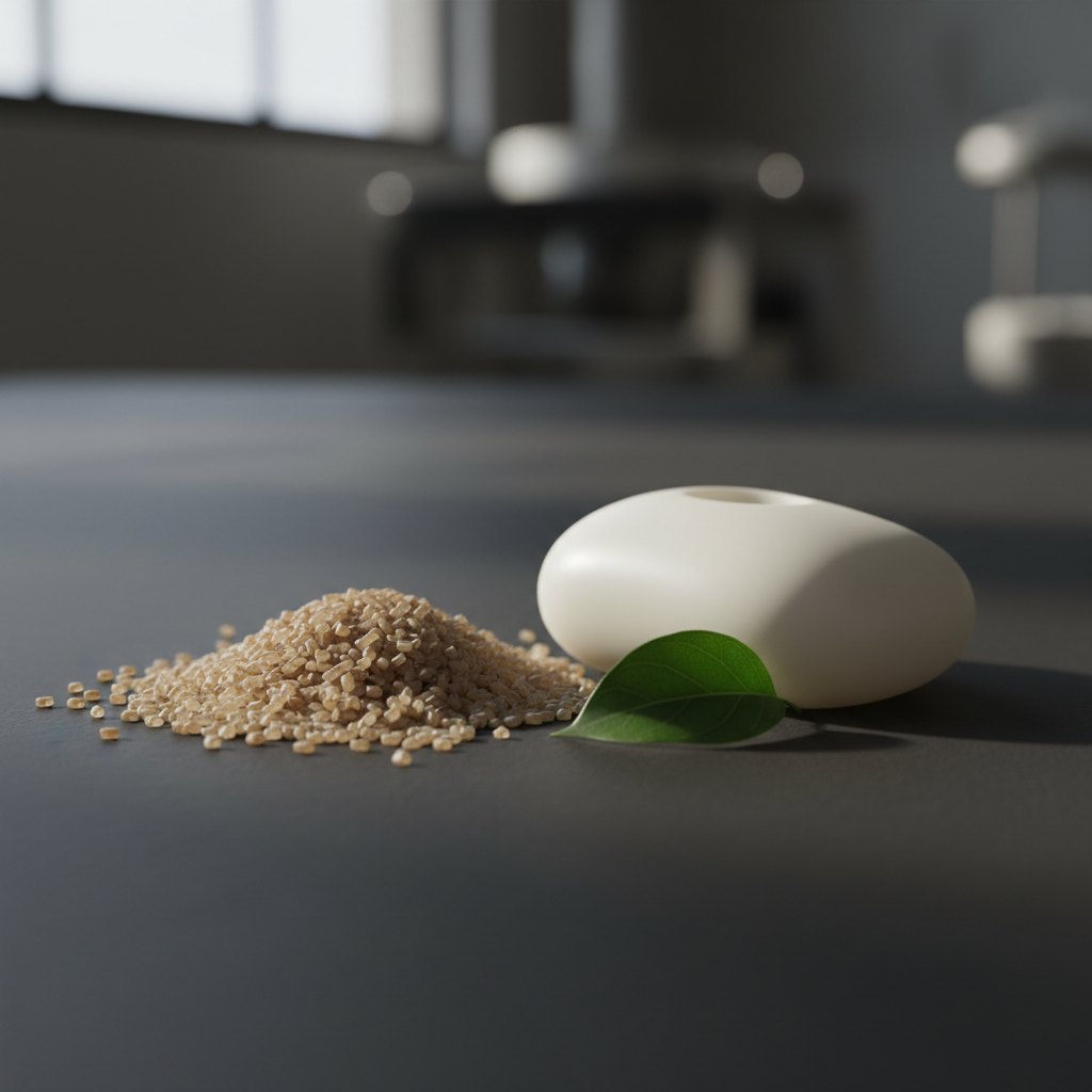 Biobased kunststofgranulaat en een spuitgegoten product met een groen blad